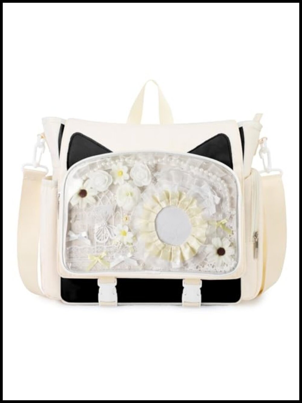 Kawaii Cat Ita Backpack with Adjustable Straps, Transparent Display Window,